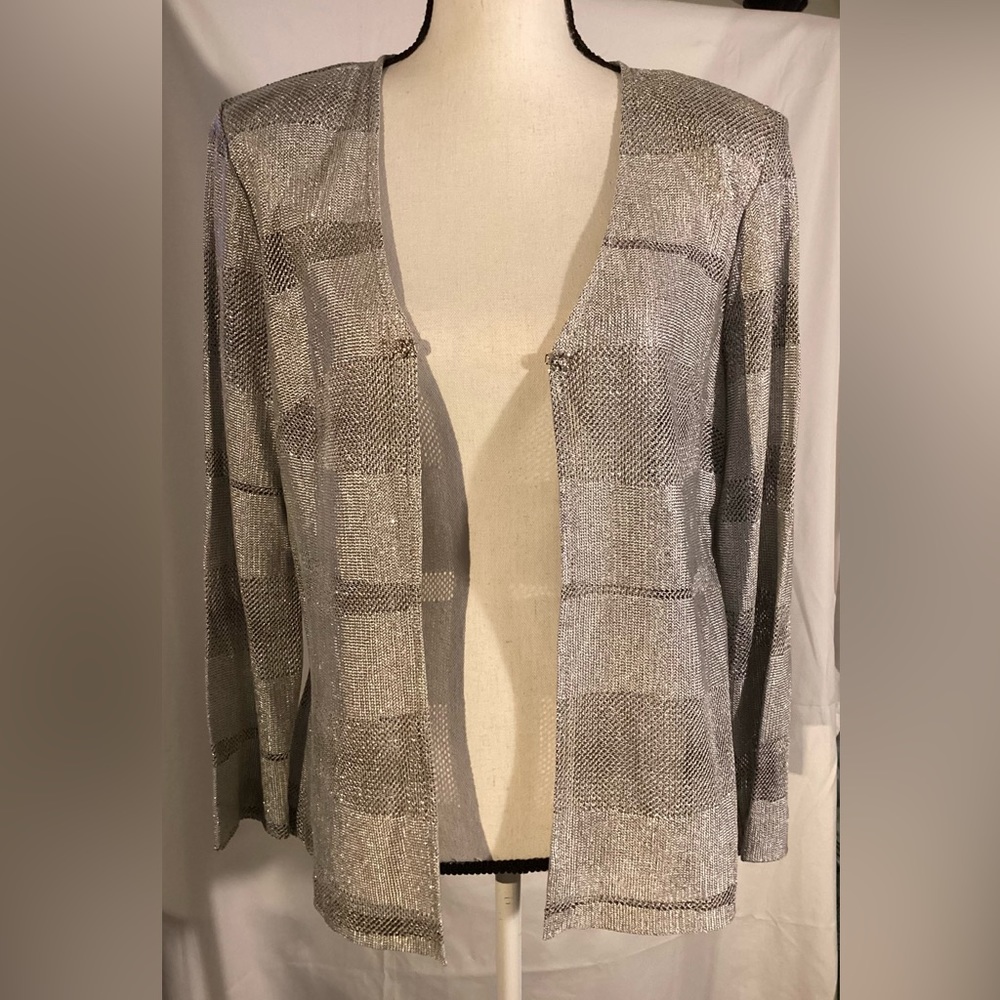 Cache Shiny Silver Open Cardigan. M - image 3